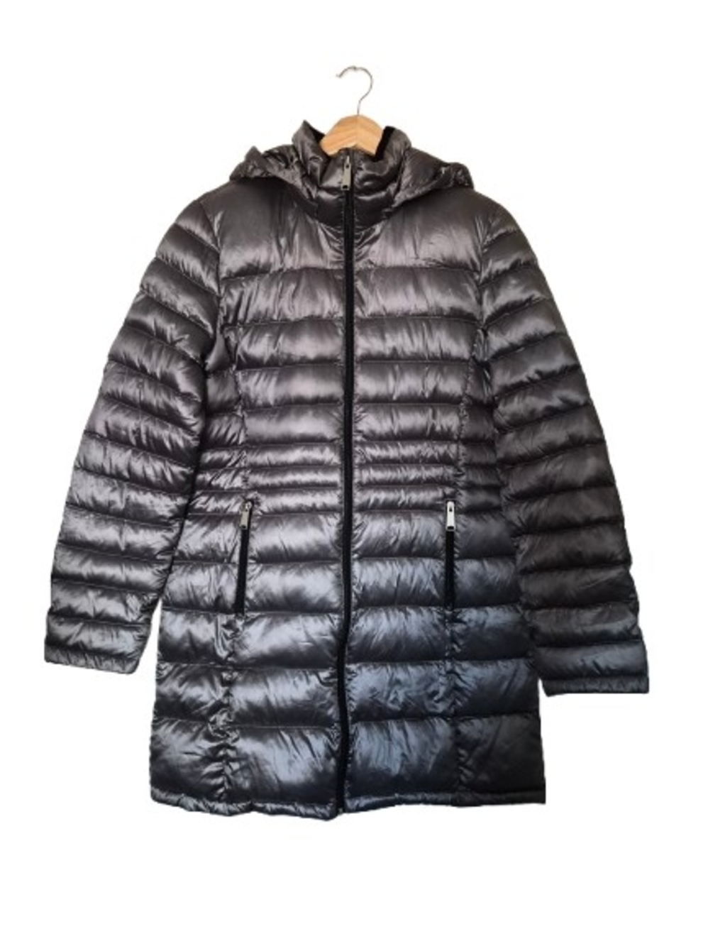 Andrew Marc Metallic Silver Hooded Packable Puffer Jacket Size M | Warm & Cozy